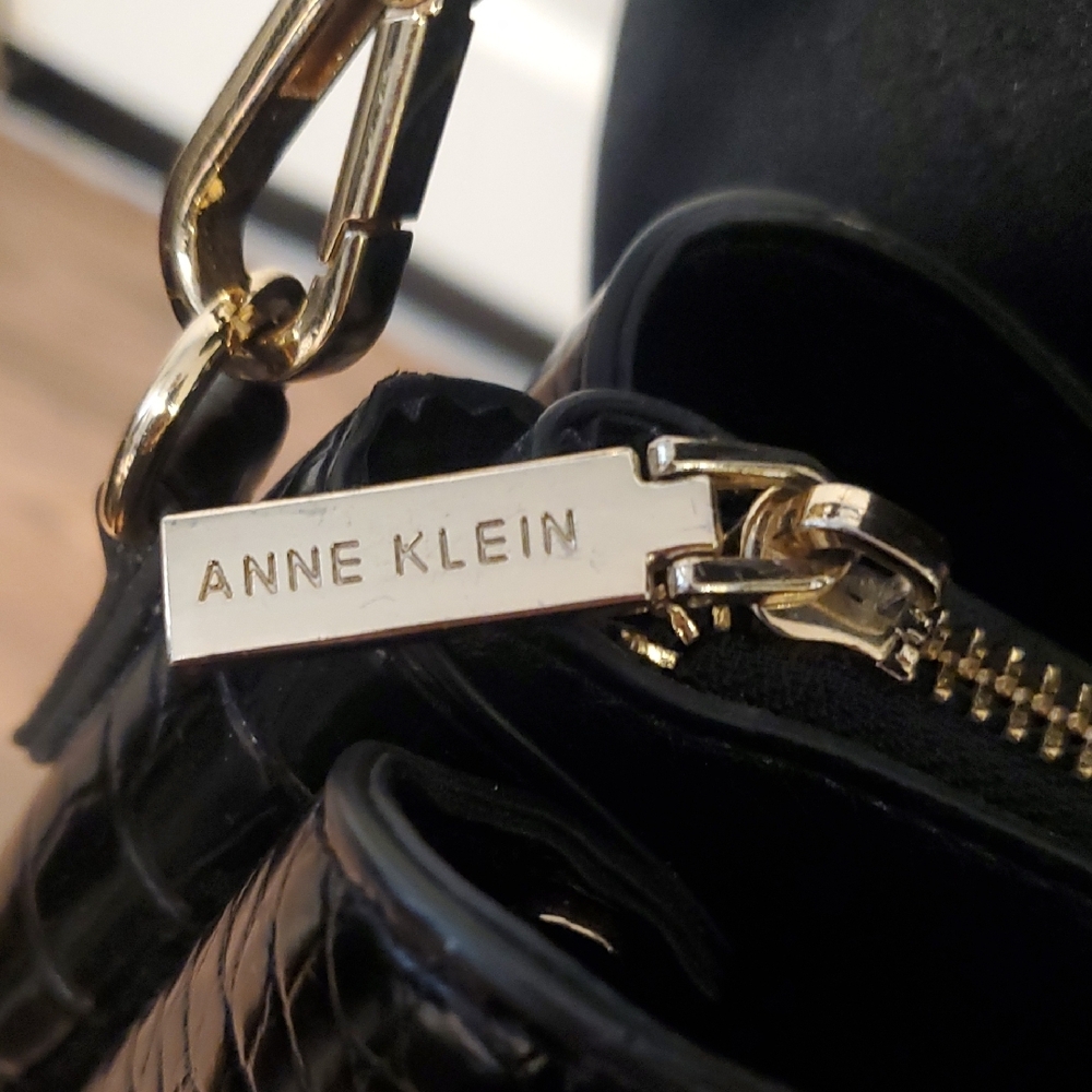 Anne Klein Black Croc-Embossed Satchel - Picture 3 of 11